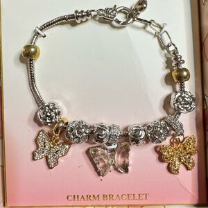 Vintage Twelve Butterfly Charm Bracelet Elegant Silver and Gold